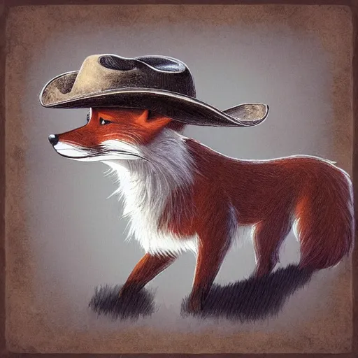 Image similar to a fox animal, wearing cowboy hat, wearing plaid shirt, playing guitar, in barn, album cover style, artstation