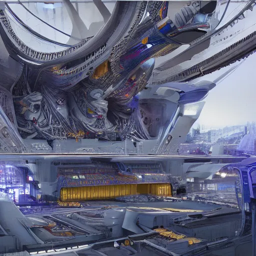 Image similar to sci-fi motherboard structure on the coronation of napoleon painting and digital billboard in the middle, unreal engine 5, keyshot, octane, artstation trending, ultra high detail, ultra realistic, cinematic, 8k, 16k, in style of zaha hadid, in style of nanospace Michael Menzelincev, in style of Lee SOUDER, colors in style of the Blade Runner 2049, in plastic, dark, tilt shift,