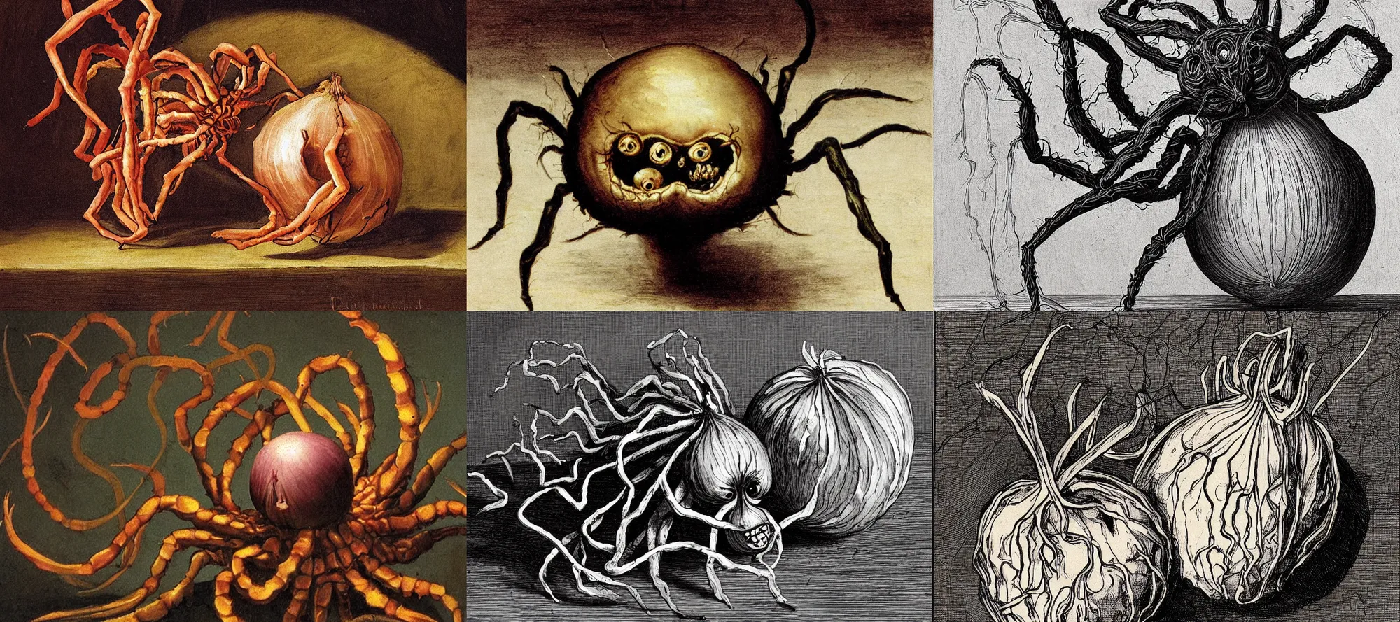 Prompt: onion spider demon, baroque painting