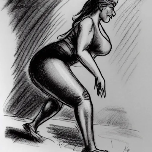 Image similar to milt kahl sketch of thick cuban girl wearing black yoga pants