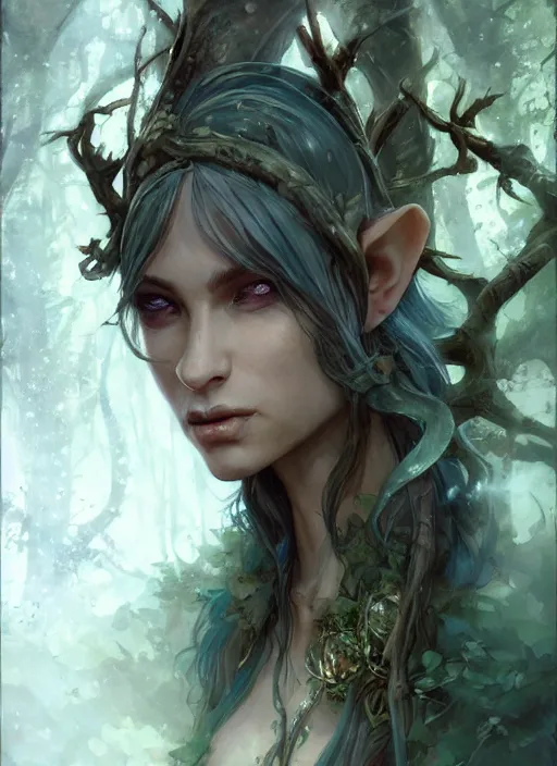 Image similar to a forest elf, beautiful, dnd character art portrait, dark fantasy art, matte fantasy painting, deviantart artstation, by jason felix by steve argyle by tyler jacobson by peter mohrbacher by paul hedley, cinema