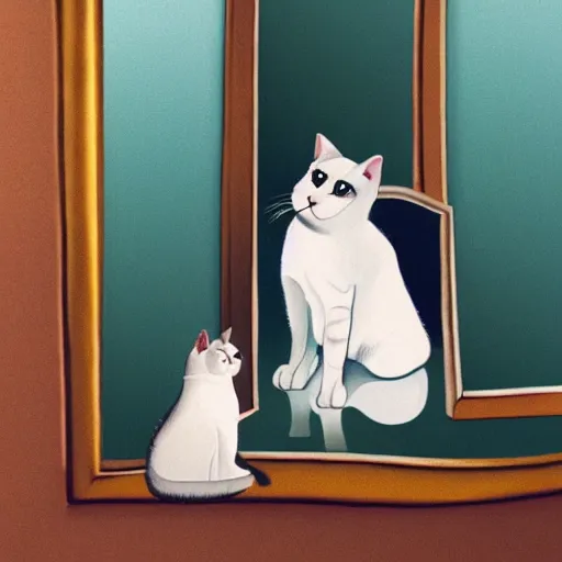 Image similar to a cat looking at himself inside the mirror