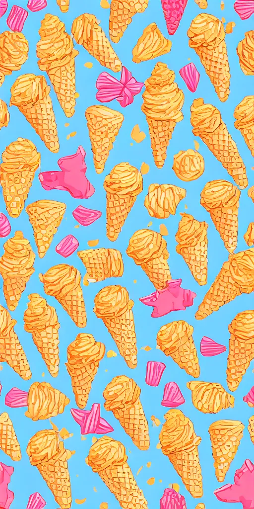 Image similar to seamless pattern of ice cream cones, colourful, symmetrical, repeating