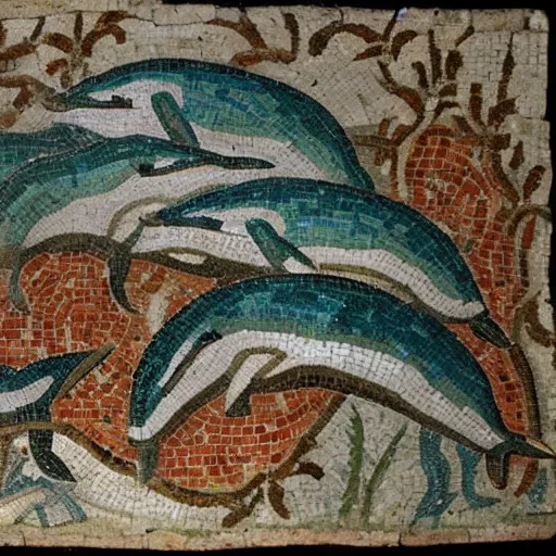 Image similar to roman mosaic showing dolphins surrounding a capybara