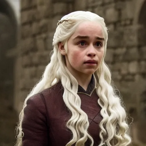 Image similar to Daenerys the Stormborn in the role of hermione granger in Harry potter movie