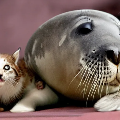 Image similar to a seal with a kitten