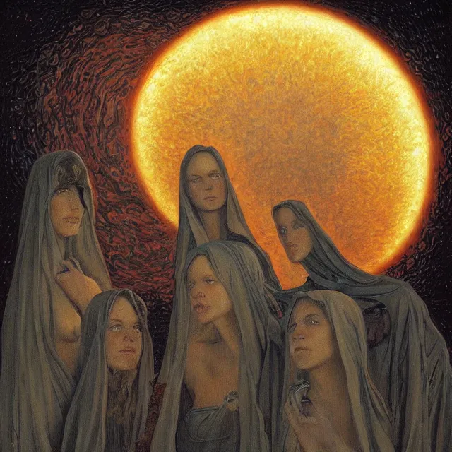 Prompt: a painting of the mothers of the sun by johfra bosschart, dark fantasy art, high detail, trending on artstation