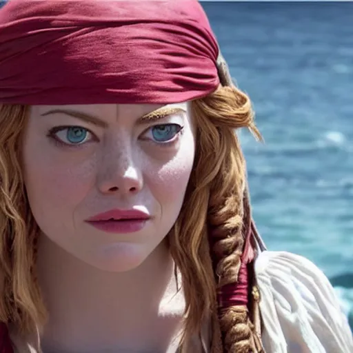 Image similar to film still of emma stone as a pirate movie 4 k