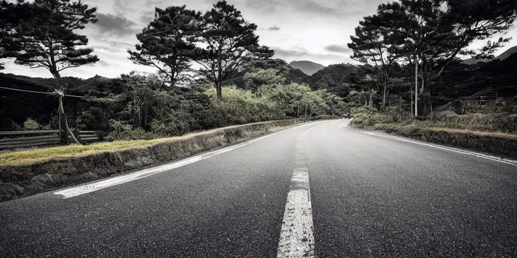 Prompt: Beautiful Photograph of Nissan Skyline R33 on a road in Japanese countryside, Night