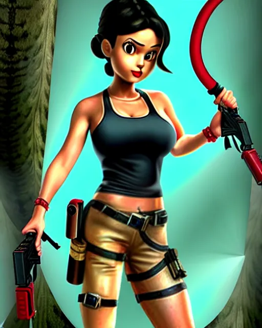 Prompt: uhd photorealisitc betty boop dresed as lara croft tomb raider,