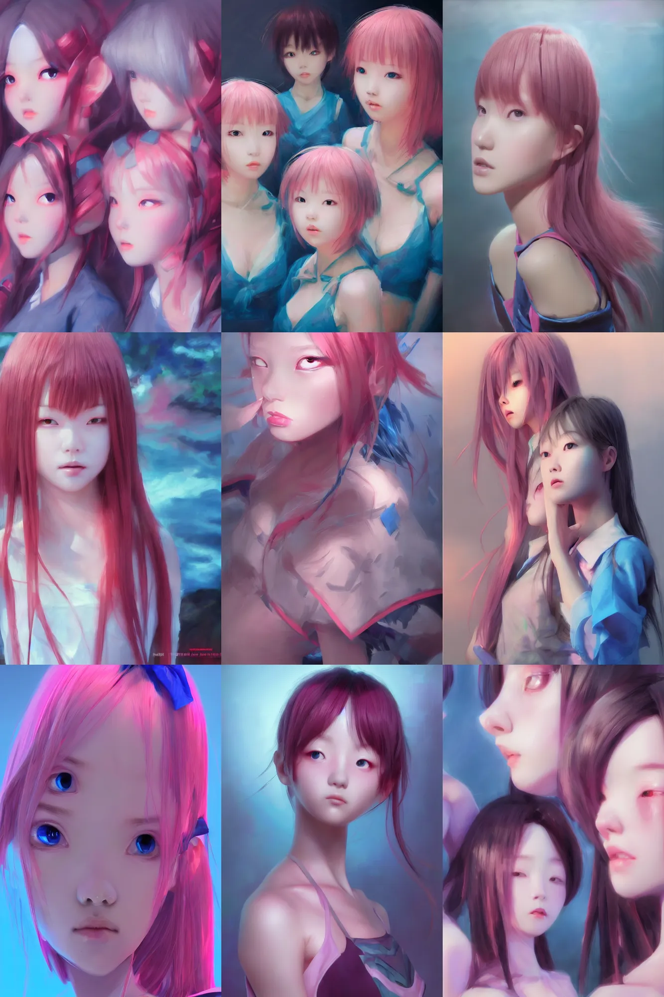 Image similar to 3d dark infrared octane render concept art by D. Jun, by Mo Xiang Tong Xiu, by Igarashi Daisuke, beauty portrait anime schoolgirls under dark pink and blue water. cute face. dramatic light, trending on artstation, oil painting.