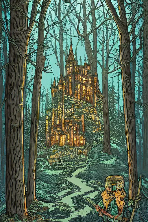 Prompt: A castle in the forest by Dan Mumford