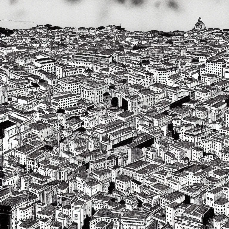 Prompt: the city of rome, highly detailed, cinematic, art by inio asano