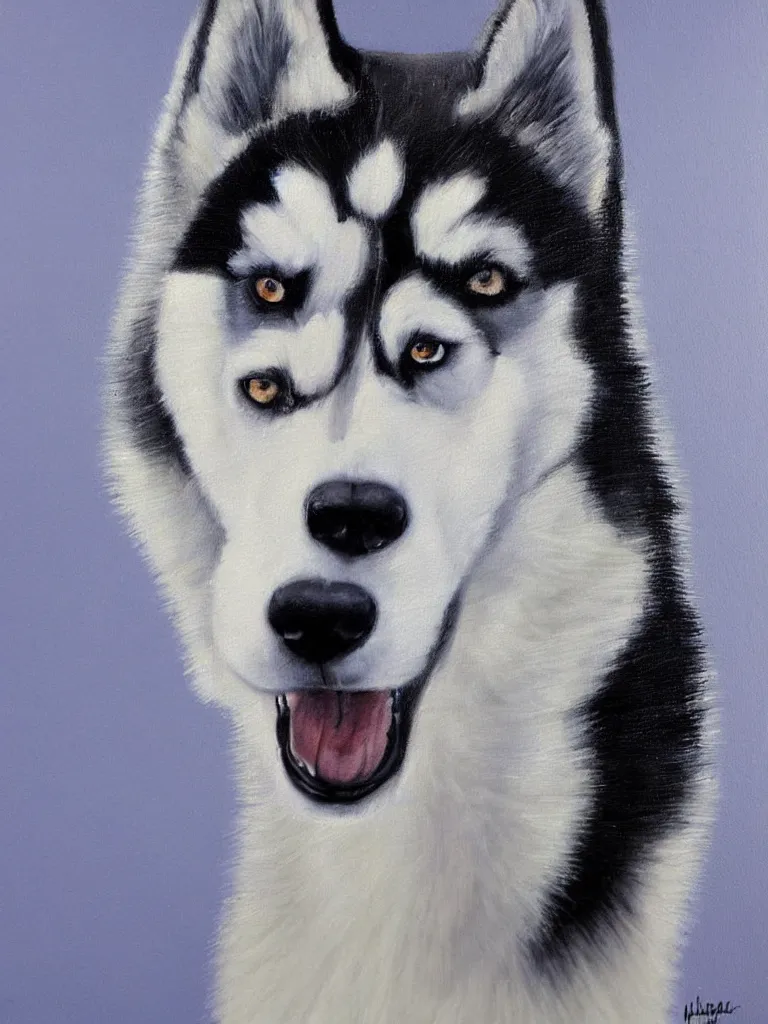 Image similar to portrait painting of a husky wearing a white vest