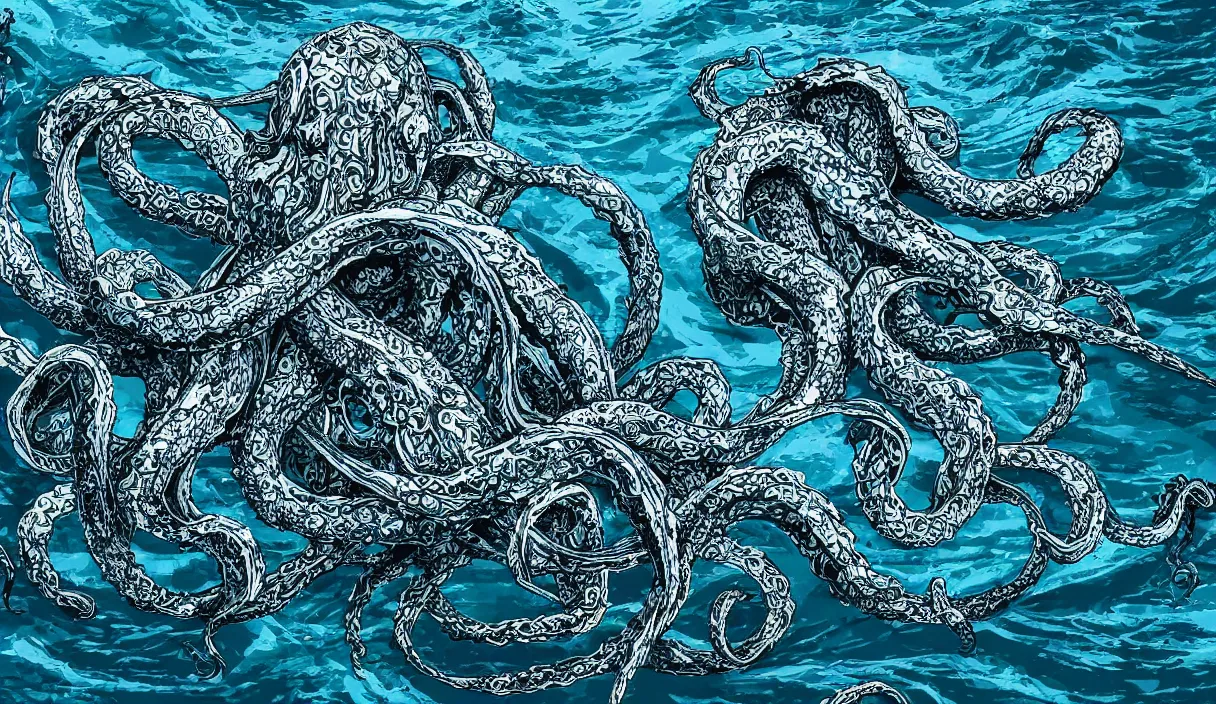 Image similar to kraken in the middle of the sea, hd, hdr, 8 k