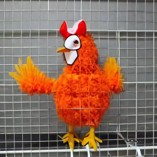 Image similar to cute chicken dressed as an inmate in jail