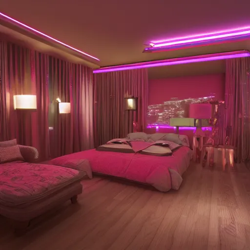 Prompt: interior of a tokyo love hotel, highly detailed c 4 d octane render in 8 k