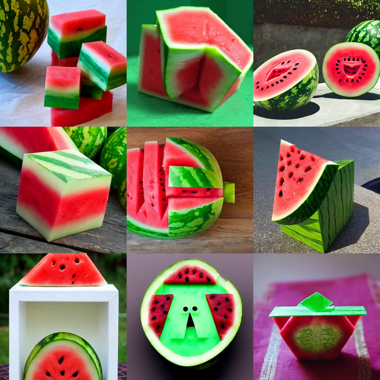 Prompt: watermelon in the shape of a cube