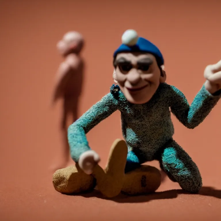 Image similar to a cinematic film still of a claymation stop motion film starring johnny clegg, shallow depth of field, 8 0 mm, f 1. 8