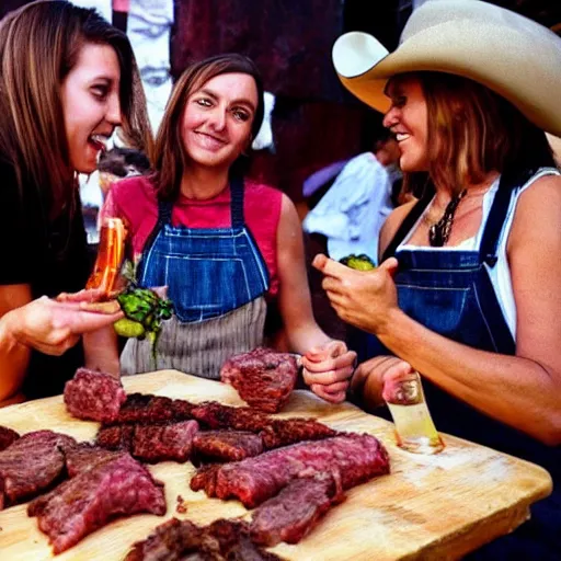 Image similar to women eating cowboy human meat for dinner