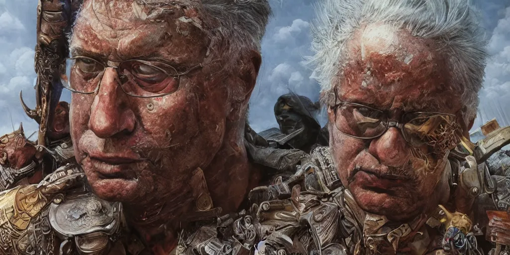 Image similar to hyperrealistic mixed media painting of Bernie Sanders as Zulu Warrior, stunning 3d render inspired art by P. Craig Russell and Barry Windsor-Smith, 8k octane beautifully detailed render, post-processing, extremely hyperdetailed, intricate, epic composition, grim yet sparkling atmosphere, cinematic lighting + masterpiece, trending on artstation, very detailed, masterpiece, stunning