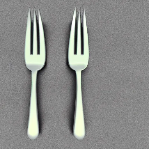 Image similar to a 3d object of a large fork, realistic, on its own, no background, top down view