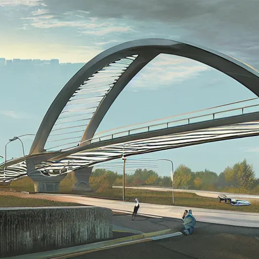 Image similar to futuristic provencher bridge in winnipeg manitoba, victor einrich, gregory crewdson, ian mcque, mike winkelmann, simon stalenhag,