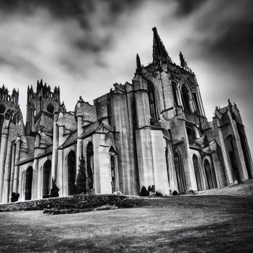 Image similar to a large cathedral on a mountain. other worldly, dream like, surreal, grainy.