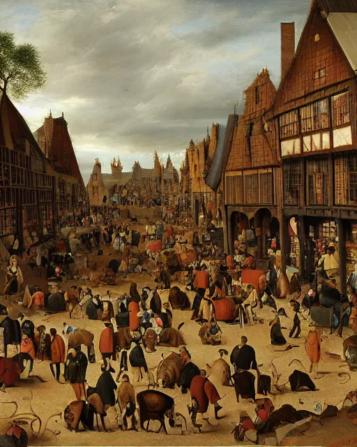 Image similar to a crowded marketplace by pieter breugel the elder - w 8 0 0