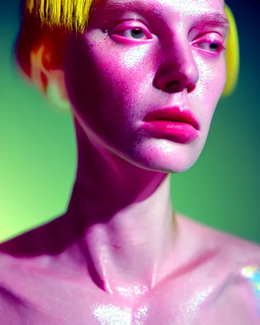 Prompt: hyperrealist highly intricate post-punk portrait pink pearlescent exoskeleton beautiful goddess concept art pascal blanche key sage dramatic yellow lighting 8k high angle shallow depth of field