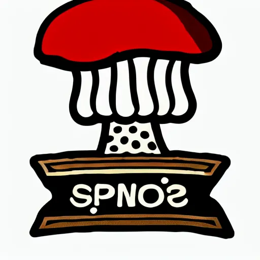 Image similar to Spencers Shroomery sticker. Mushroom theme, 1970s style, by Aaron Draplin