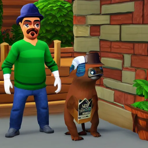 Prompt: pepe the miner as 3d game hero, sims