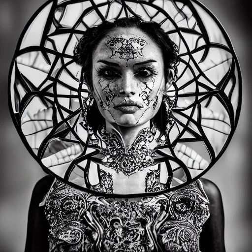 Image similar to gorgeous portrait of a demon woman, intricate detail and composition, highly symmetric, Leica Vario-Elmar-S 30-90mm f/3.5-5.6 ASPH