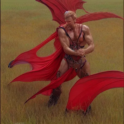 Image similar to The red dragon standing in an open field, portrait art by Donato Giancola and James Gurney, digital art, trending on artstation