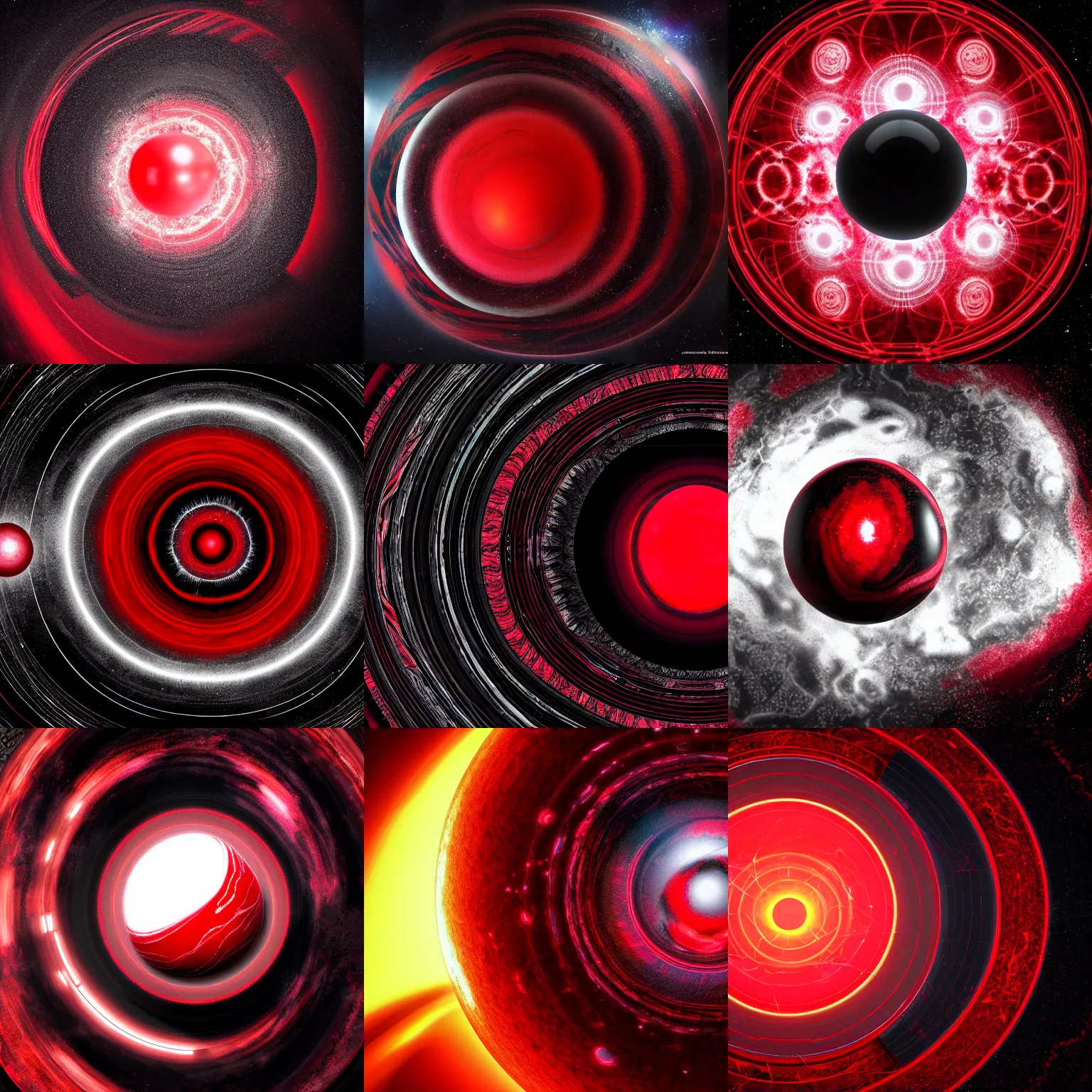 Prompt: red sphere with black swirl color in the middle, artstation, 8 k, concept art, on center, close up, chaos marble, sacred geometry