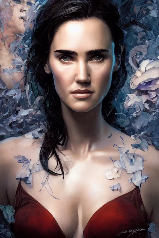 Image similar to portrait of Jennifer Connelly by artgerm and Craig Mullins, James Jean, Andrey Ryabovichev, Mark Simonetti and Peter Morbacher 16k