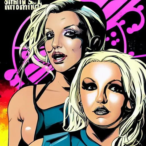 Image similar to In the style of Rafael Albuquerque comic art, Britney Spears and Christina Aguilera decide to start a band.