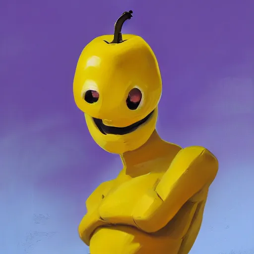 Image similar to greg manchess portrait painting of peely the humanoid banana from fortnite as overwatch character, medium shot, asymmetrical, profile picture, organic painting, sunny day, matte painting, bold shapes, hard edges, street art, trending on artstation, by huang guangjian, gil elvgren, ruan jia, greg rutkowski, gaston bussiere