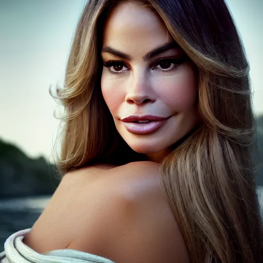 Prompt: photographic portrait of a stunningly beautiful sofia vergara in soft dreamy light at sunset, beside the river, soft focus, contemporary fashion shoot, in a denis villeneuve and tim burton movie, by edward robert hughes, annie leibovitz and steve mccurry, david lazar, jimmy nelsson, extremely detailed, breathtaking, hyperrealistic, perfect face, octane render