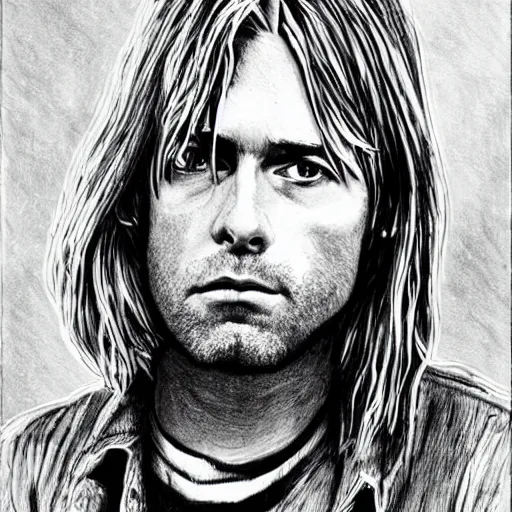 Prompt: kurt cobain in the style of bernie wrightson