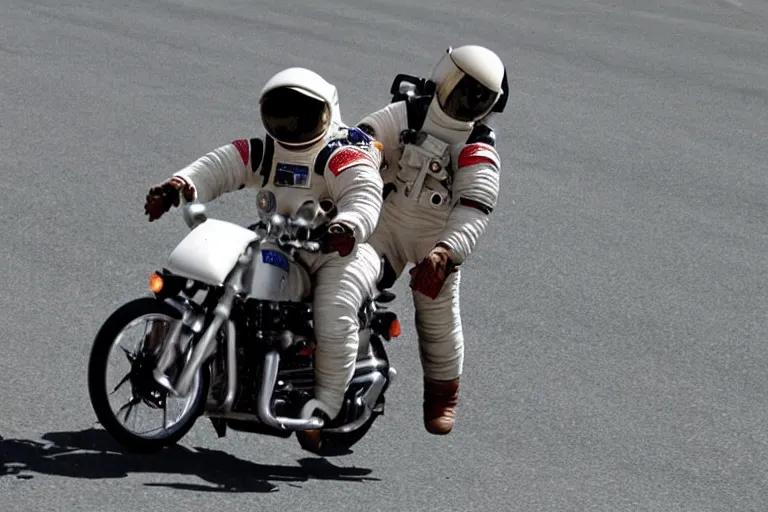 Image similar to an astronaut riding a motorcycle