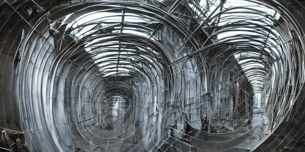 Prompt: aded steel industrial spaceship narrow tunnel catwalk sci - fi