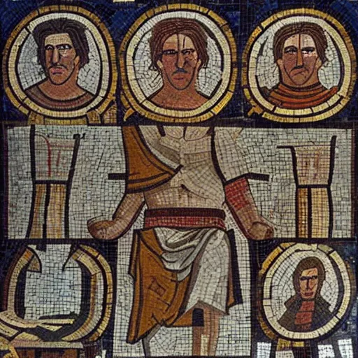 Image similar to an ancient greek mosaic of harry potter