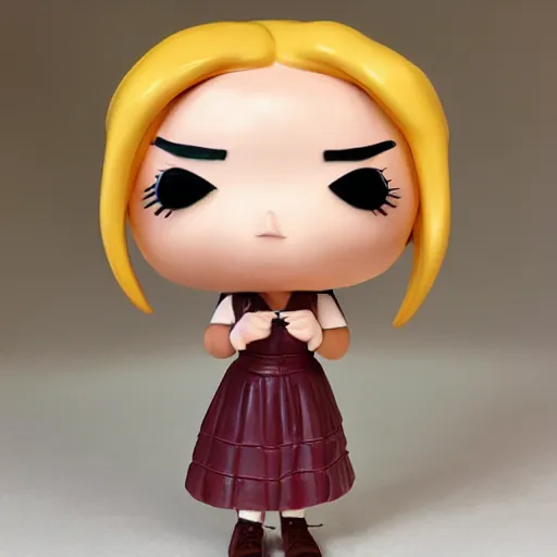 Prompt: realistic funko portrait sculpture of angry girl angel