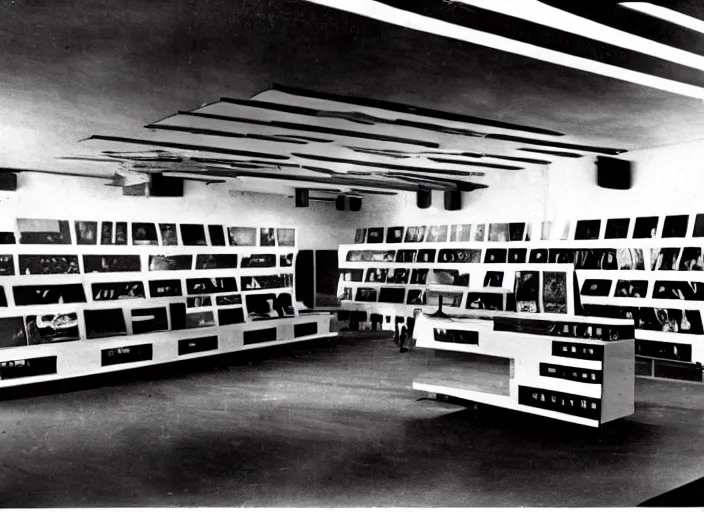 Image similar to a videostore. bauhaus style