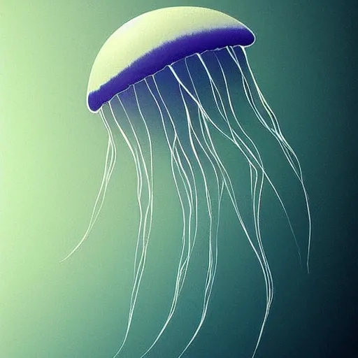 Prompt: illustrious atmospheric illustration of a jellyfish floating underwater by xi zhang, pinterest, 2 d art, concept art, blue pigment, waves