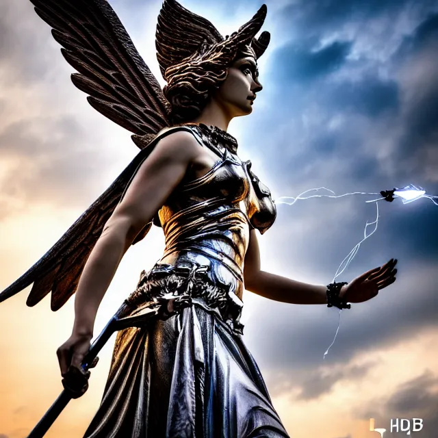 Image similar to photo of a winged valkyrie queen with light powers, highly detailed, 4 k, hdr, smooth, sharp focus, high resolution, award - winning photo