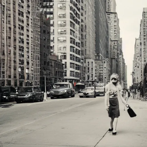 Prompt: A young woman walking down a NYC street on LSD