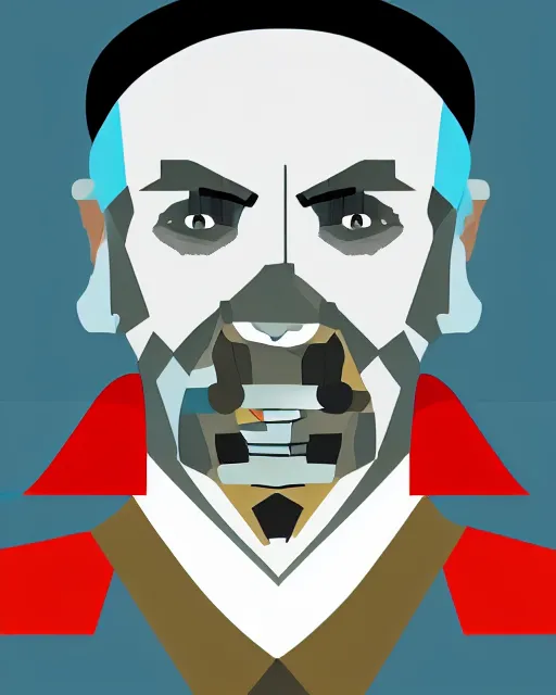 Prompt: cubist portrait of hannibal lecter, cutout digital illustration cartoon colorful beeple vector art