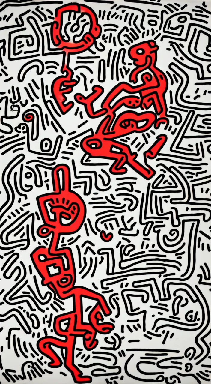 Image similar to line portrait of larry david eating a bagel by keith haring. hyper - realistic, 8 k, hd